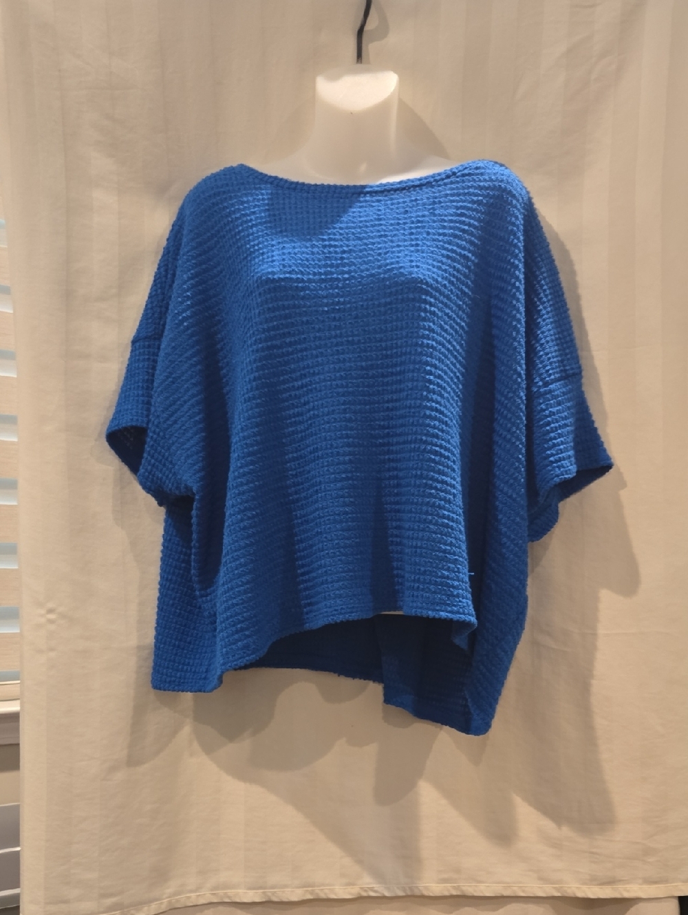 Zena Oversized Waffled Poncho in Electric Blue
